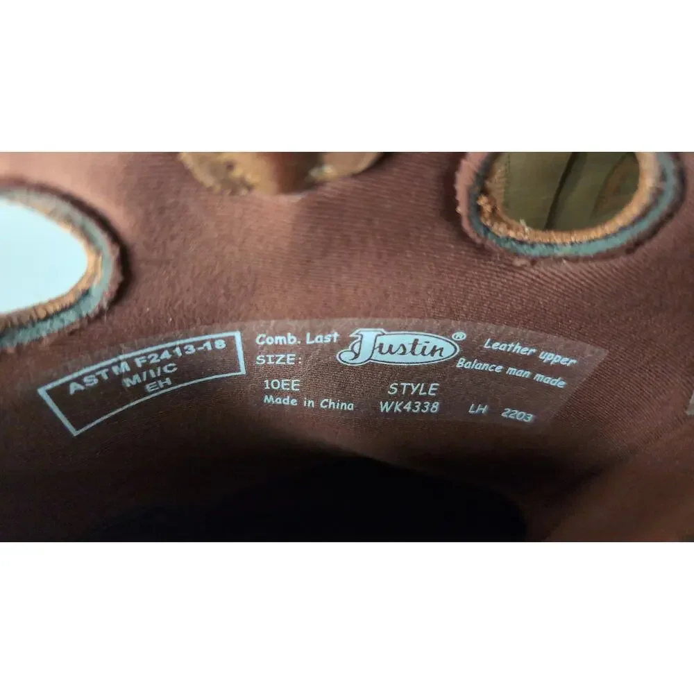 Justin Stampede Driller WK4338 Cowboy Work Boots 10EE Square Toe EH Justin Stampede Driller WK4338 Cowboy Work Boots 10EE Square  main image 2
